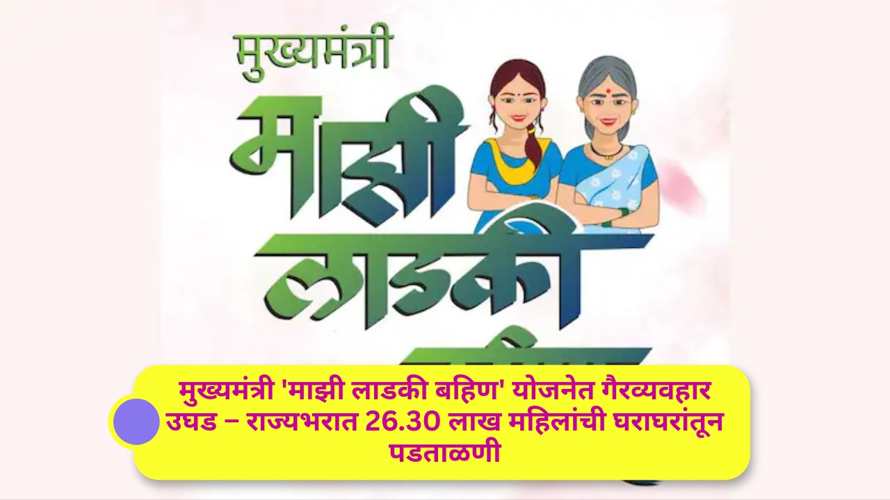 मुख्यमंत्री ‘माझी लाडकी बहिण’ योजनेत गैरव्यवहार उघड – राज्यभरात 26.30 लाख महिलांची घराघरांतून पडताळणीअपात्र लाभार्थ्यांना ओळखण्यासाठी अंगणवाडी सेविका तैनात; शहरी भागात अपूर्ण पत्त्यांमुळे पडताळणीला अडथळे