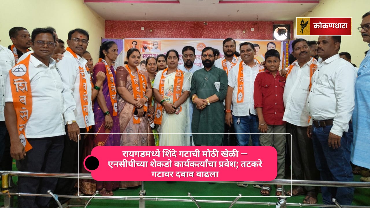 रायगडमध्ये शिंदे गटाची मोठी खेळी — एनसीपीच्या शेकडो कार्यकर्त्यांचा प्रवेश; तटकरे गटावर दबाव वाढला