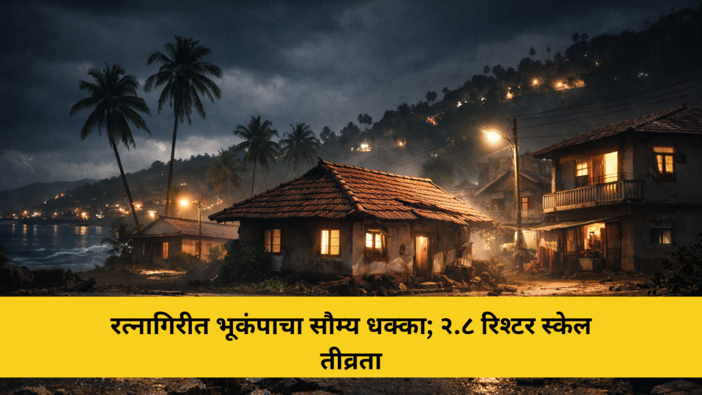 रत्नागिरीत भूकंपाचा सौम्य धक्का; तीव्रता २.८ रिश्टर स्केल 1 रत्नागिरीत भूकंपाचा सौम्य धक्का; तीव्रता २.८ रिश्टर स्केल