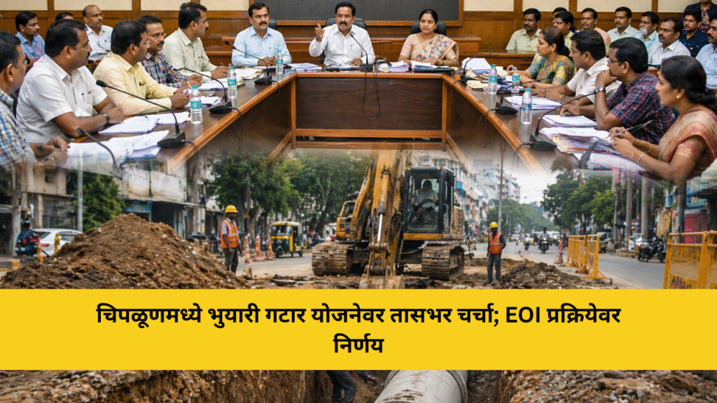 भुयारी गटार योजनेच्या नव्या प्रस्तावावर तासभर खल, एक्सप्रेशन ऑफ इंटरेस्ट प्रक्रियेवर सर्वानुमते निर्णय चिपळूण नगर परिषदेची सर्वसाधारण सभा गाजली 3 चिपळूणमध्ये भुयारी गटार योजनेवर तासभर चर्चा; EOI प्रक्रियेवर निर्णय