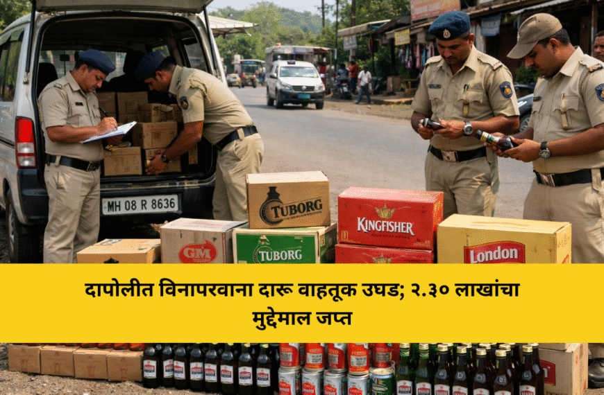 दापोलीत विनापरवाना दारू वाहतूक उघड; २.३० लाखांचा मुद्देमाल जप्त