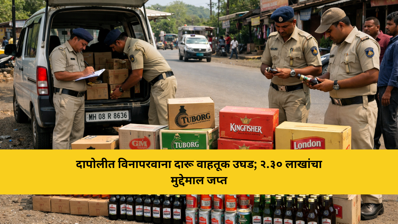 दापोलीत विनापरवाना दारू वाहतूक उघड; २.३० लाखांचा मुद्देमाल जप्त
