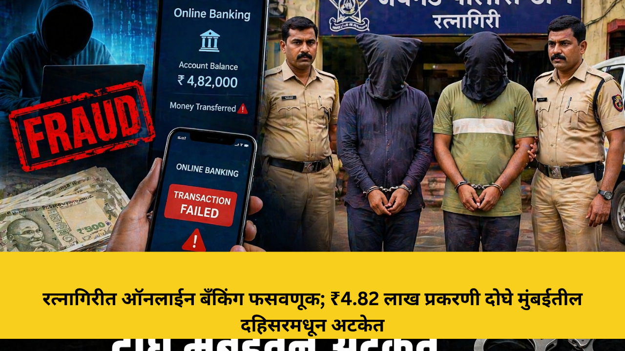 रत्नागिरीत ऑनलाईन बँकिंग फसवणूक; ₹4.82 लाख प्रकरणी दोघे मुंबईतील दहिसरमधून अटकेत